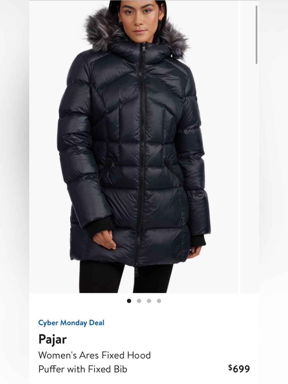 Pajar Women's Black Quilted Down Coat with Faux Fur Hood